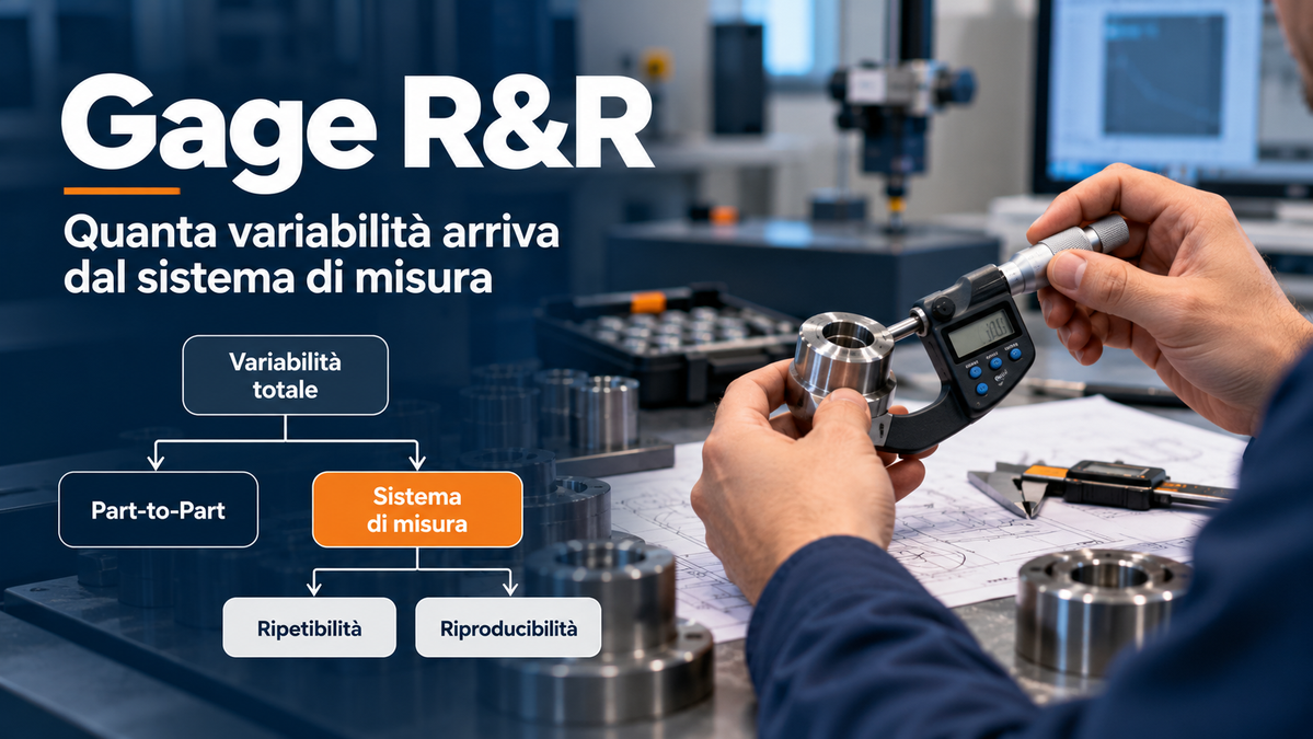 Gage R&R con scomposizione della variabilità tra Part-to-Part, ripetibilità e riproducibilità del sistema di misura